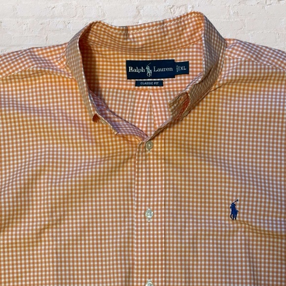Ralph Lauren Classic Fit XL Orange Check Cotton Long Sleeve Button Down Shirt - Picture 3 of 4